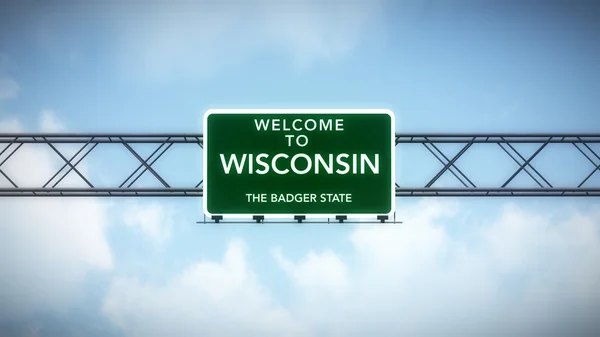 Wisconsin Estados Unidos Bem-vindo ao Highway Road Sign — Fotografia de Stock