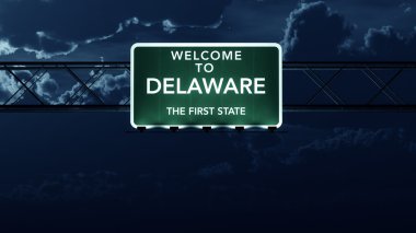 Delaware ABD devlet karayolu yol işaret gece hoş geldiniz