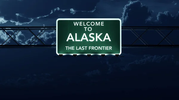 Alaska USA State Bienvenue sur Highway Road Sign la nuit — Photo