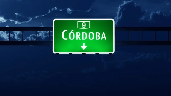 Cordoba Argentina Highway Road Sign at Night — Stock Photo, Image