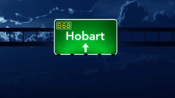 Hobart Australië Highway Road Sign at Night — Stockfoto