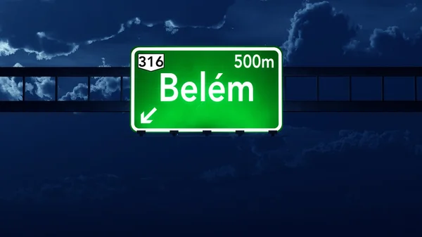 Belem Brazilië Highway Road Sign at Night — Stockfoto