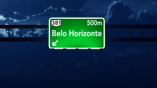 Belo Horizonte Brazilië Highway Road Sign at Night — Stockfoto