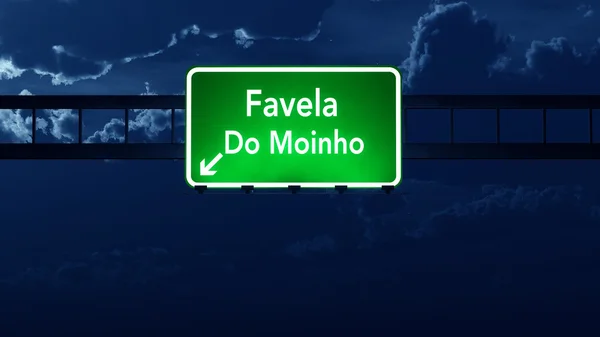 Favela Do Moinho Brazil Highway Road Sign at Night — Stock Photo, Image