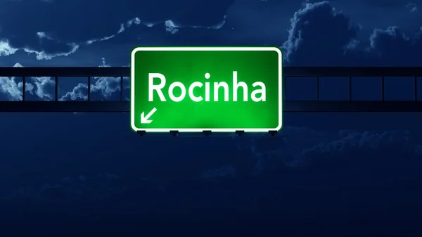 Favela Rocinha Brazil Highway Road Sign at Night — Stock Photo, Image