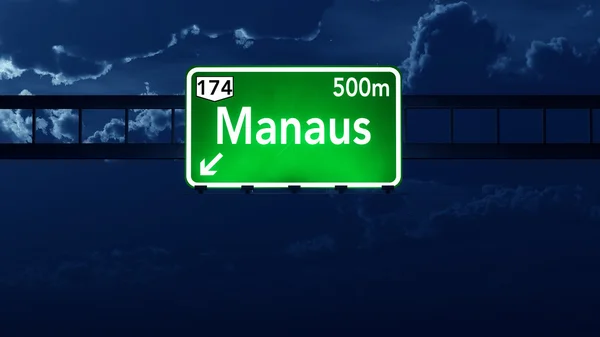 Manaus Brazilië Highway Road Sign at Night — Stockfoto