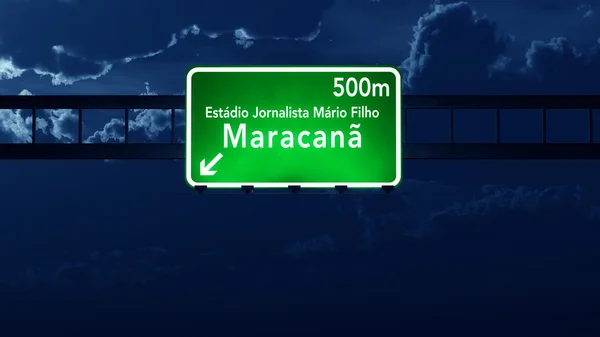 Maracana Estadio Jornalista Mario Filho Brazil Highway Road Sign at Night — Stock Photo, Image