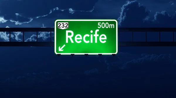 Recife Brasile Highway Road Sign di notte — Foto Stock
