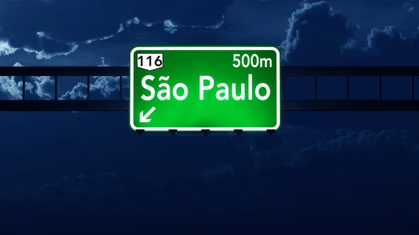 Sao Paulo Brazil Highway Road Sign at Night — Stock Photo, Image