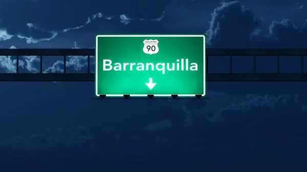 Barranquilla Colombia Highway vägskylt på natten — Stockfoto