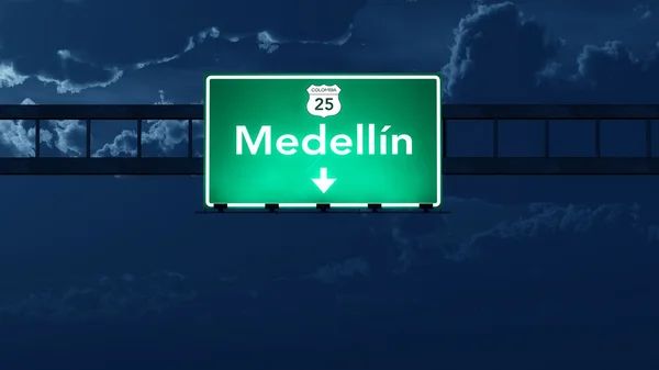 Medellin Colombia Highway Road Sign at Night — Stock Photo, Image