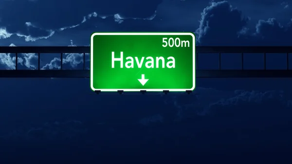 Havana Cuba Highway Road Sign at Night — Stock Photo, Image