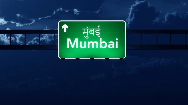 Mumbai India Highway Road Sign at Night — Stock Photo, Image