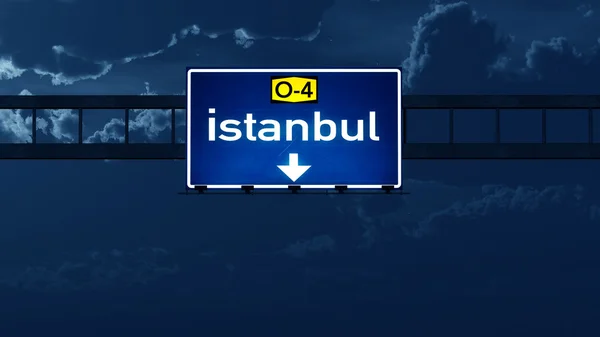 Istanbul Turkey Highway Road Sign at Night — Stock Photo, Image