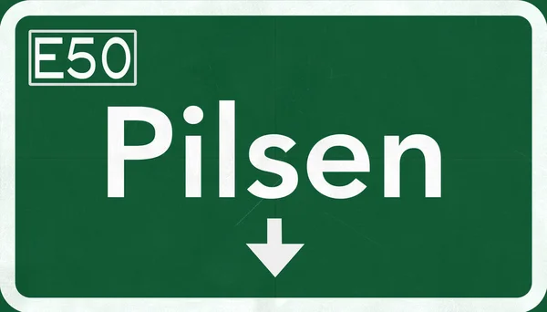 Pilsen vägmärke — Stockfoto