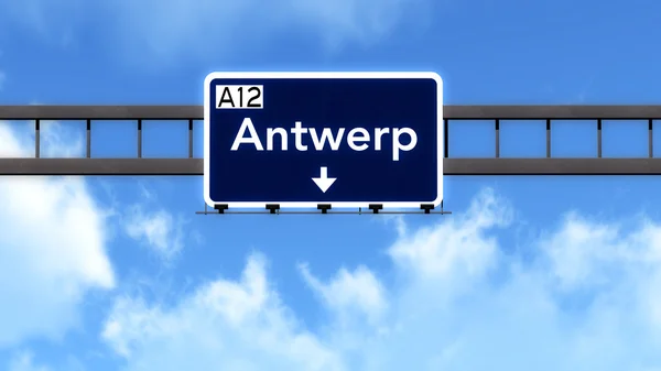 Antwerp Belgium Highway Road Sign — Stock Photo, Image