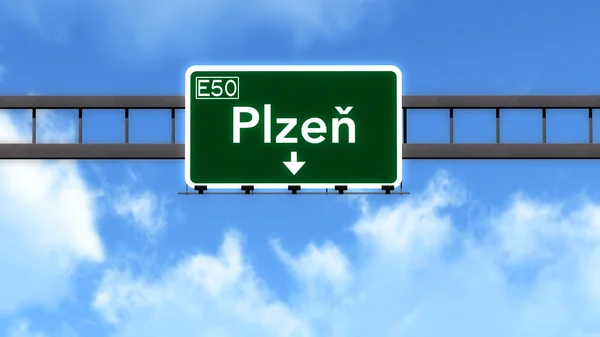 Plzen Czech Republic Highway Road Sign — Stock Photo, Image