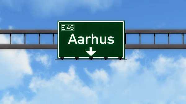 Aarhus Denmark Highway Road Sign — Stock Photo, Image