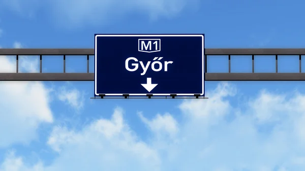 Gyor Macaristan otoyol yol işareti — Stok fotoğraf