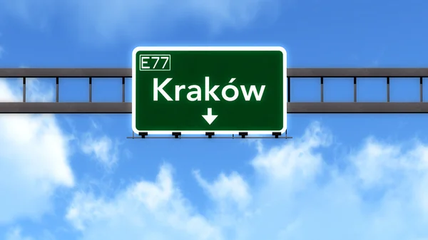 Autobahnschild Krakau-Polen — Stockfoto