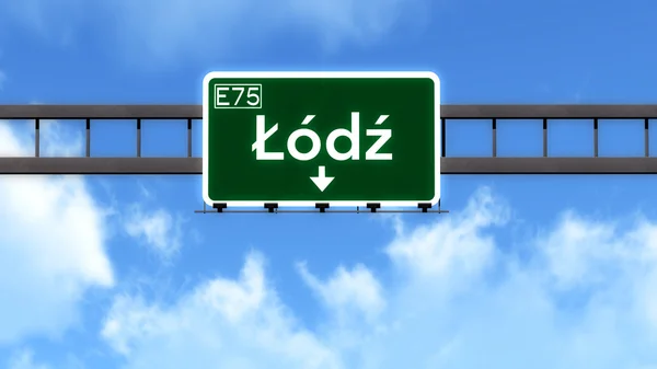 Lodz Polen Highway Vägmärke — Stockfoto