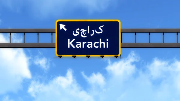 Karaczi Pakistan autostrady znak drogowy — Zdjęcie stockowe