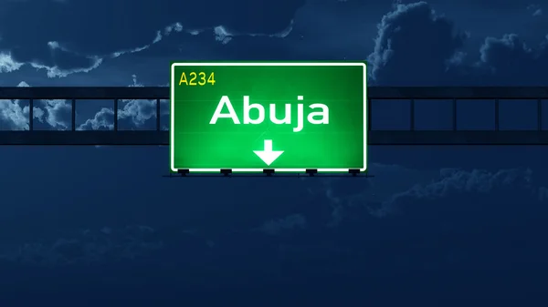 Abuja Nigeria Highway Road Sign at Night — Stockfoto