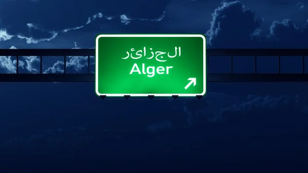 Algeri Algeria Highway Road Sign di notte — Foto Stock