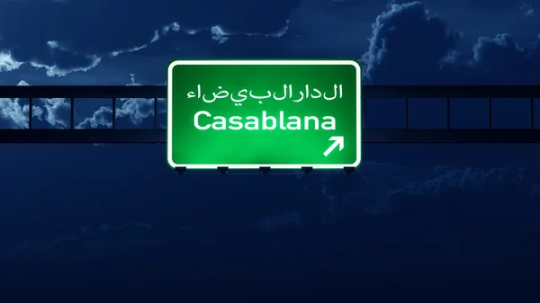 Casablanca Marokko Highway Road Sign at Night — Stockfoto