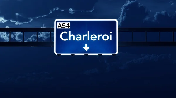 Charleroi België Highway Road Sign at Night — Stockfoto