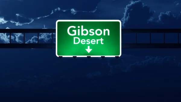 Gibson Desert Australia Highway Road Sign at Night 3D artwork — Stock Photo, Image