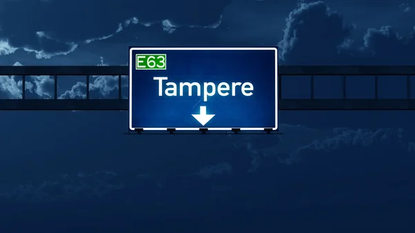 Tampere Finland Highway Road Sign at Night — Stockfoto