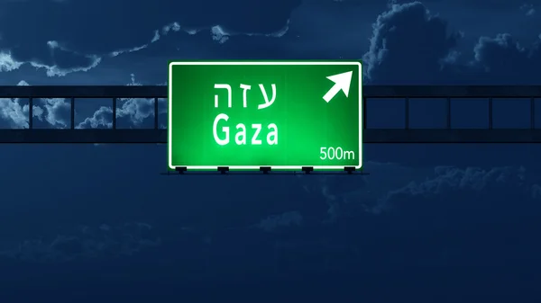 Gaza Israele Highway Road Sign di notte — Foto Stock