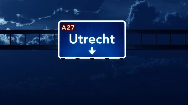Utrecht netherlands highway strassenschild bei nacht — Stockfoto