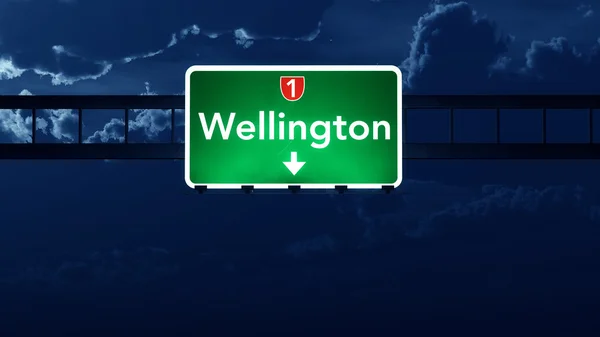 Wellington Nieuw-Zeeland Highway Road Sign at Night — Stockfoto