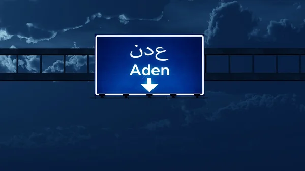 Señal de carretera de Adén Yemen por la noche — Foto de Stock