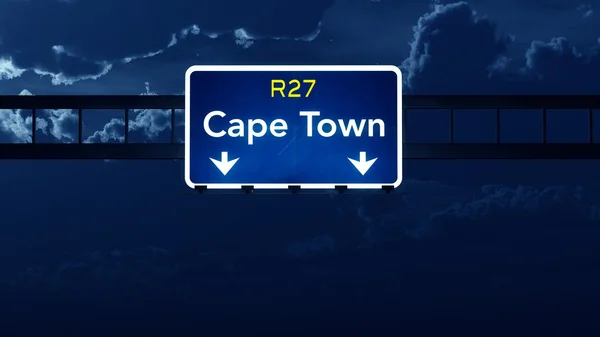 Cape Town Zuid-Afrika Highway Road Sign at Night — Stockfoto