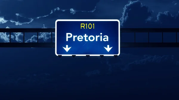 Pretoria South Africa Highway Road Sign at Night — Stock Photo, Image