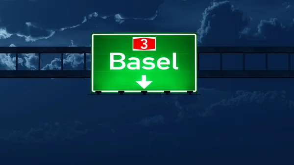 Basilea Svizzera Highway Road Sign di notte — Foto Stock