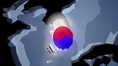 Dünya Haritası üzerinde bayrak ile Güney Kore