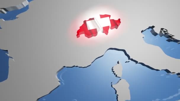 Ελβετία με σημαία σε παγκόσμιο χάρτη — Αρχείο Βίντεο