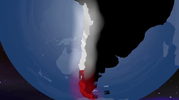 Chile mit Fahne auf der Weltkarte — Stockvideo