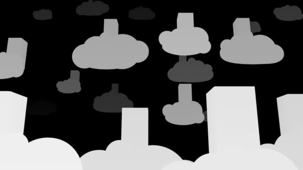 Силуэты облачных серверов — стоковое видео