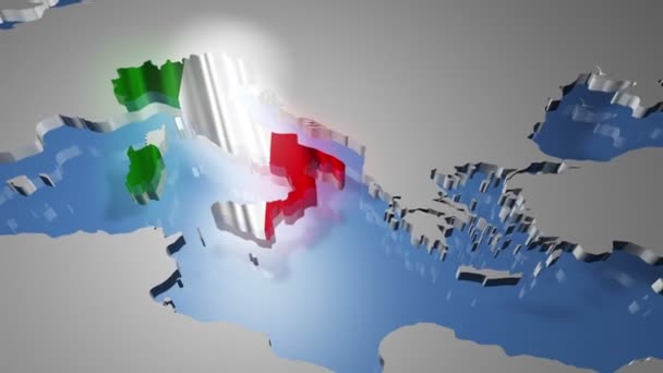 Italia con bandera en el mapa mundial — Vídeo de stock