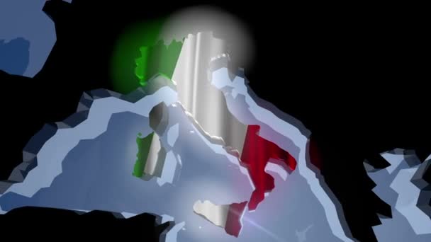 Италия с флагом на карте мира — стоковое видео