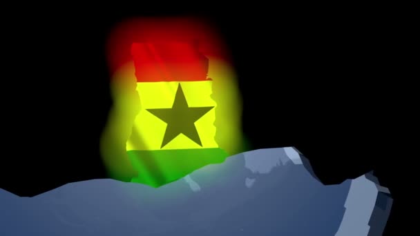 Ghana with flag on world map — Stock Video