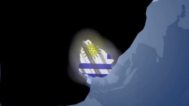 Dünya Haritası üzerinde bayrak ile Uruguay