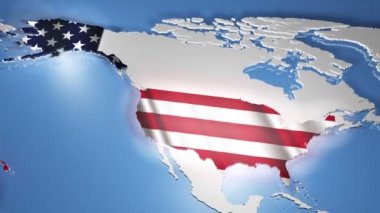 ABD dünya haritası üzerinde bayrak ile
