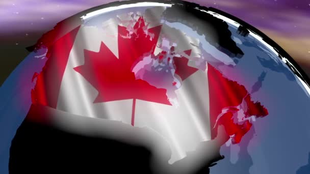 Kanada s vlajkou na mapě světa