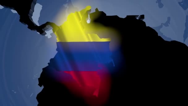 Colombia con bandera en el mapa mundial — Vídeo de stock